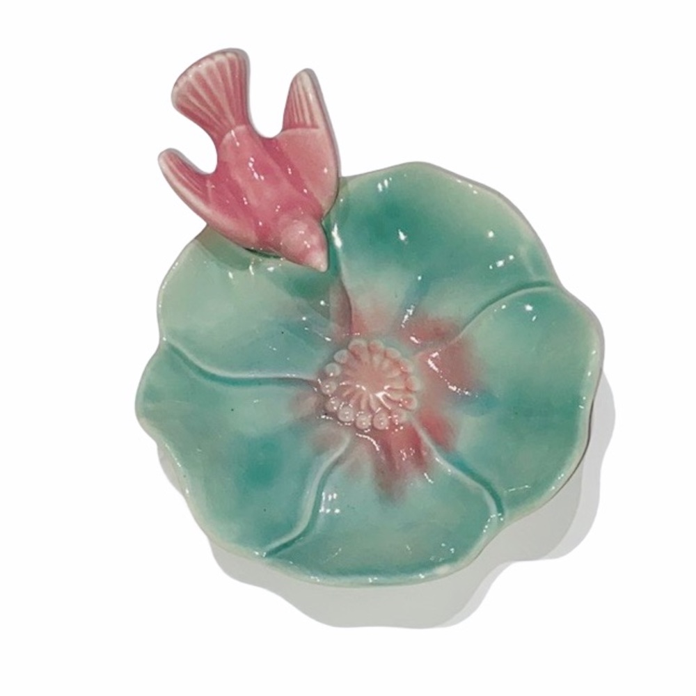 VTG Royal Copley • Glazed Bird & Lotus Flower Trinket Dish